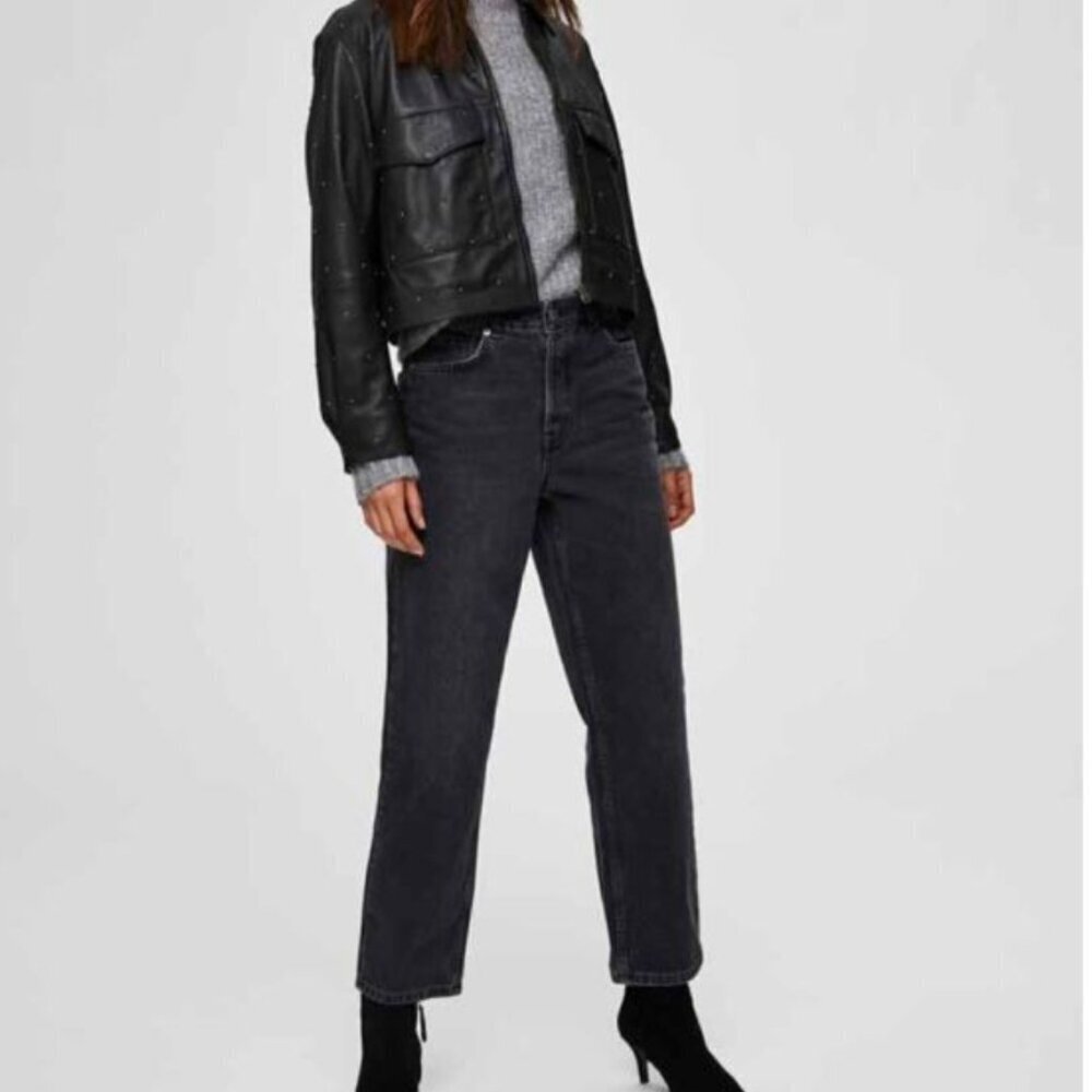 Selected Femme Size 27 Kate Straight Jeans in Stone Grey